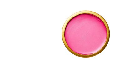 Pink round badge with gold trim, elegance, luxury, cut out transparent