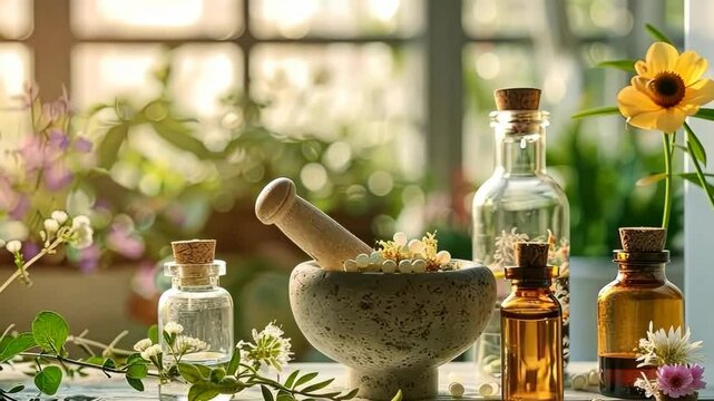 Medicinal herbs and alternative medicine. Selective focus. nature.