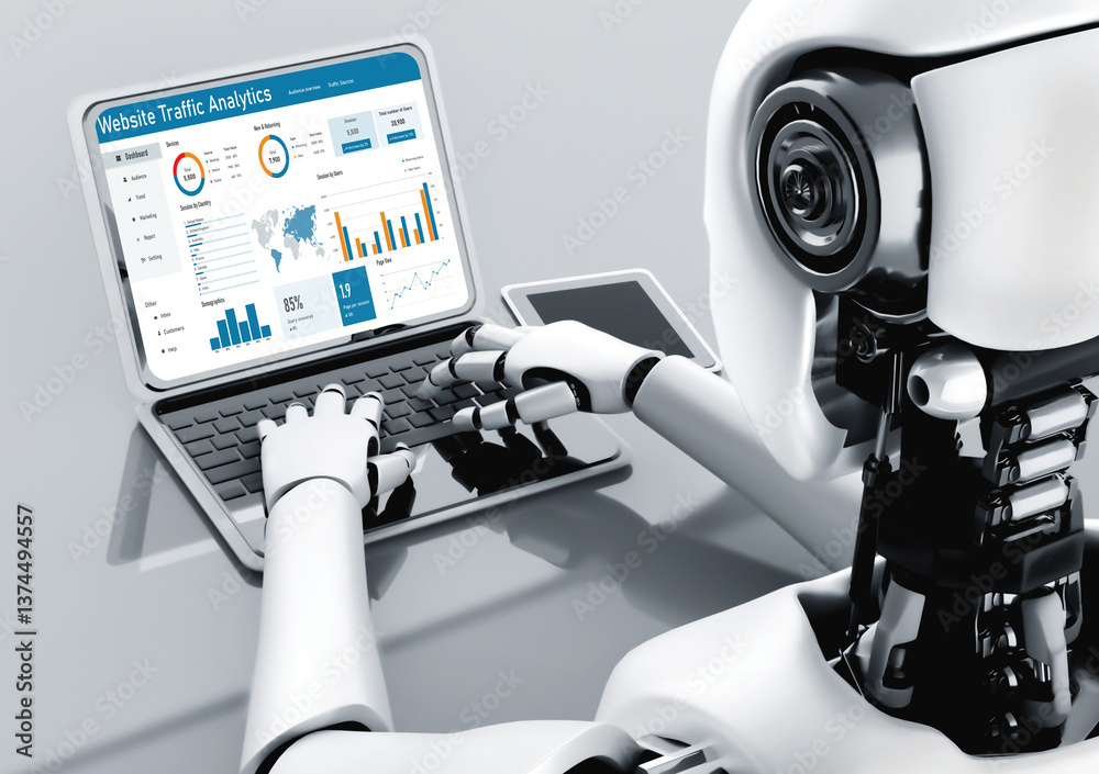 Poster computer software for website traffic analytics data on computer screen. concept of seo search engin