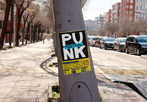 Urban Poster Mockup on City lamppost in Barcelona