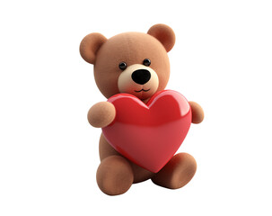 A teddy bear holding a red heart against a black background