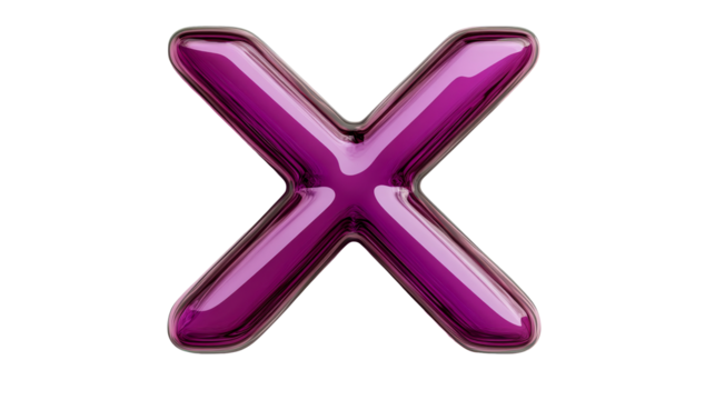 Volumetric symbol X with a magenta color and gloss, cut out transparent - Powered by Adobe