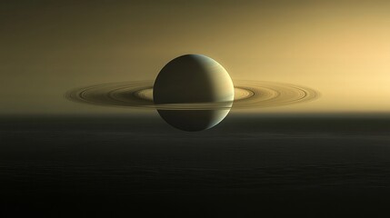 Saturn, floating in space, with a light-colored background, has a magnificent halo system that sparkles against the backdrop of a light-colored starry sky. A golden light