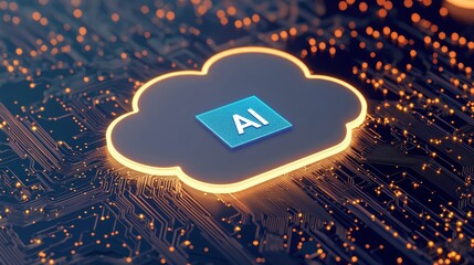 Cloud Computing Concept with AI Symbol on Circuit Board Background
