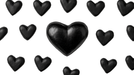 Black hearts on black, love symbol, emotion expression, cut out transparent