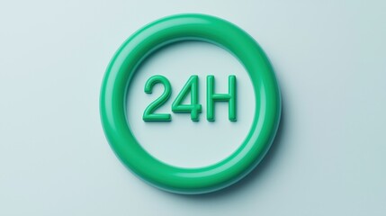 Green Circular Icon with 24H Time Design on Light Background