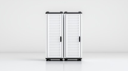 Stylish white cabinet with shutters ideal for organizing your home with a touch of elegance and modern design appeal