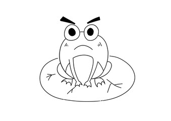Cute frog cartoon illustration in black and white style