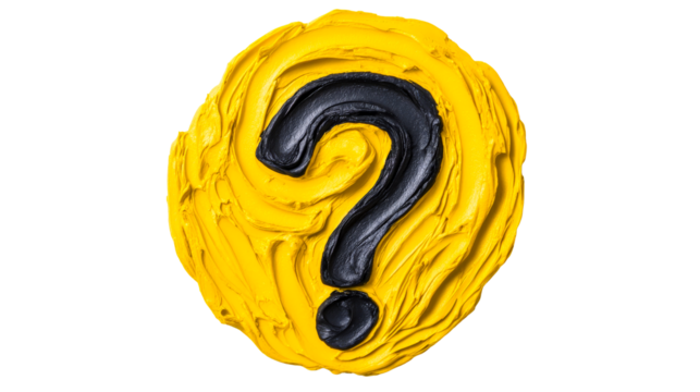 Black question mark on yellow swirl, curiosity sign design , cut out transparent - Powered by Adobe