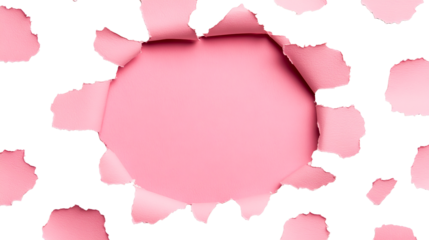 Torn paper reveals pink background, vibrant texture, blank template, cut out transparent