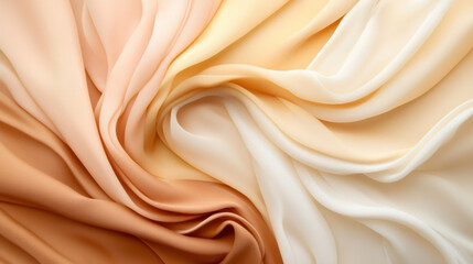 Obraz premium soft and elegant abstract background featuring flowing, layered fabric in warm tones of beige, cream, and peach, creating smooth and luxurious texture