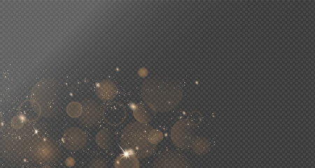 Magical golden wind festive isolated on transparent background. comet with sparkling stars . Powder dust light . Magical shining gold dust. Small shiny dust particles bokeh dust particles. PNG