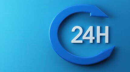 Blue Circular Arrow with 24H Text on Light Blue Background