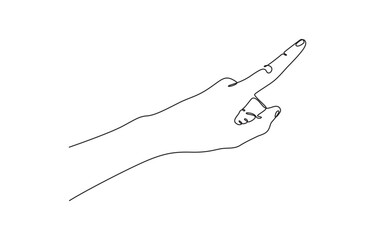 One line drawing hand pointing gesture. Finger instruction concept, Hand human with Pointing finger, continuous one line drawing. Vector illustration.