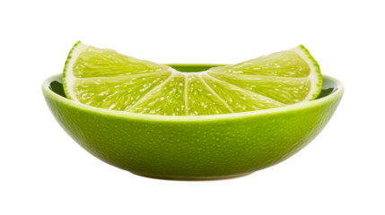 Lime wedge in green dish, vibrant and fresh citrus, cut out transparent
