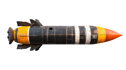 Space rocket with orange elements, cut out transparent