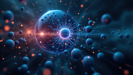 Fototapeta premium 3D rendering of a detailed molecular model with GLP-1 structure at its core, set against an abstract cosmic backdrop.