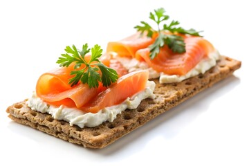 Delicious Smoked Salmon on Whole Wheat Crackers with Creamy Cheese