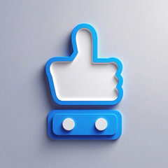 A 3D rendered blue thumbs-up symbol against a light gray background.