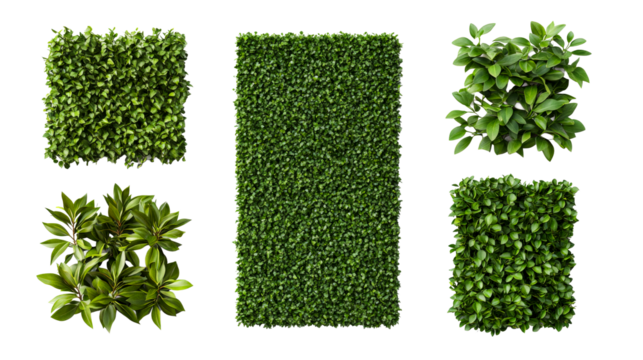 Green plants and vertical gardening elements, cut out transparent