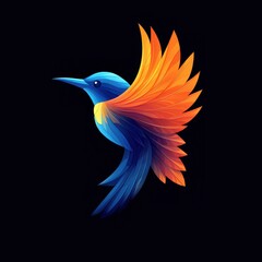 Obraz premium Vibrant hummingbird with colorful feathers in mid-flight against a dark background