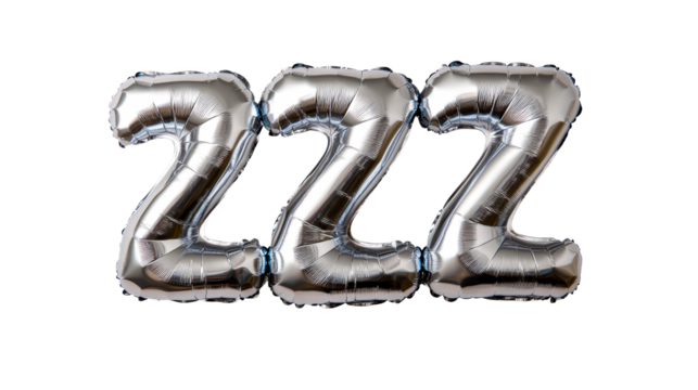 Number 2 foil balloon in silver color on black background, cut out transparent