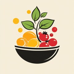 Fresh colorful fruit bowl with vibrant fruits and leaves displayed on a light background