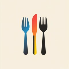 Colorful utensils design featuring forks and a knife on a light background for culinary inspiration