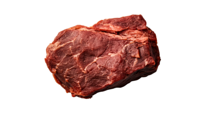 Beef steak chunk, raw marbled meat piece, isolated, cut out transparent