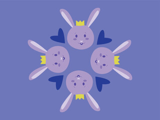 Background with a circle of purple rabbits in crowns