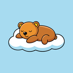 Cute Bear Sleeping On Cloud Cartoon Vector