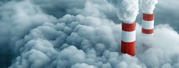 Smoke rises from industrial smokestacks in a cloudy sky during the day, revealing environmental concerns related to air pollution