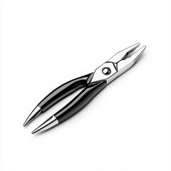 Fototapeta premium Close-up view of sleek black-handled pliers with silver metallic jaws on a pristine white background highlighting their design and craftsmanship features