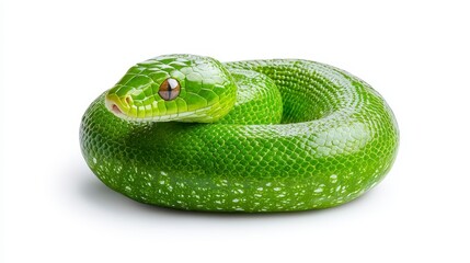 Fototapeta premium Striking green snake gourd isolated on white background showcasing its elongated shape and natural green hue