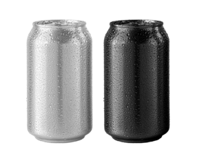 Two refreshing cold soda cans covered with water droplets