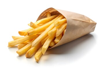 Closeup of crispy french fries isolated on a white background