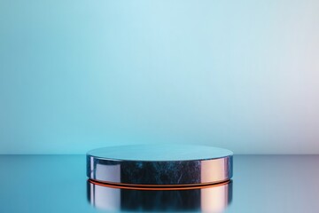 sleek high-gloss podium with reflective surfaces softly lit to create luxurious visual impression with wide copy space