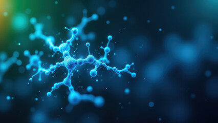 3D rendering of a molecule with GLP-1 structure against a blue scientific background.