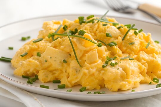 scrambled eggs on white plate