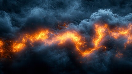 Abstract dark clouds with fiery, energetic, vibrant orange streak