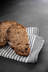 black bread cereal whole grain bakery product  dish fresh delicious gourmet food background on table rustic food top view copy space