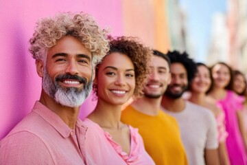 Fototapeta premium capture group of diverse individuals representing different races and ages smiling and standing together to celebrate