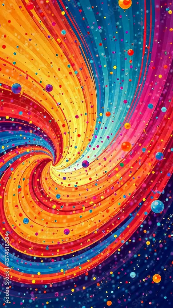 Aufkleber a colorful swirl of dots with a blue background. the dots are in various colors and sizes. the swirl