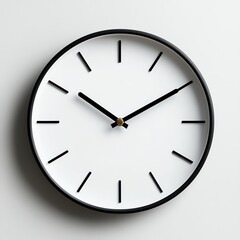 A modern wall clock with a simplistic design, featuring a white face and black hour markers. Ideal for home decor or office settings, adding elegance to any interior.