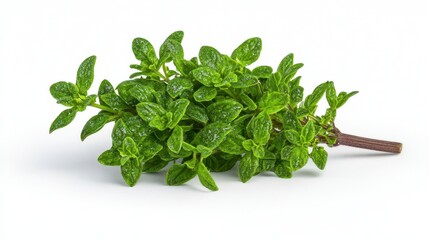 Obraz premium Fresh bunch of green basil leaves isolated on white background showcasing its rich color and aromatic qualities