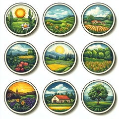 Beautiful landscape illustrations capturing different seasons in rural settings across diverse terrains