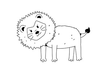 
Cute cartoon illustration of a lion in black and white style.