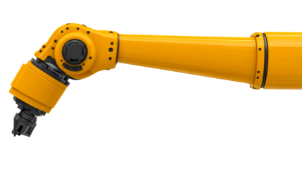 Robotic arm, industrial automation equipment detailed view, cut out transparent