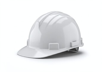 Safety First: A detailed, high-angle studio shot focuses on a pristine white safety helmet, essential gear for construction and industry professionals. The image.