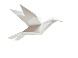 Isolated Light Gray Origami Bird Flying